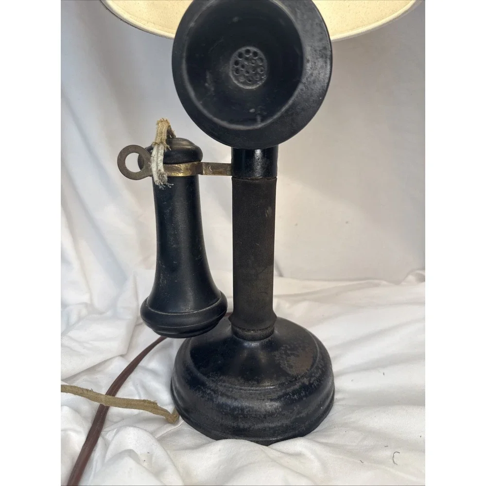 Antique 1908 Kellogg Candlestick Telephone Working Lamp Black Novelty Office